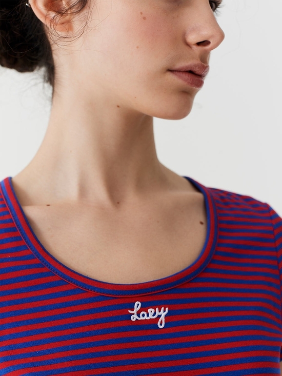 Lazy Oaf Tops - Lazy Oaf Lazy Striped Scoop Neck Cropped Tee